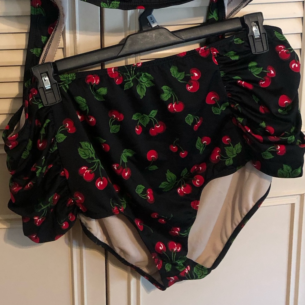 4X Retro pin up black cherry plus size high waisted bikini bottom 🍒